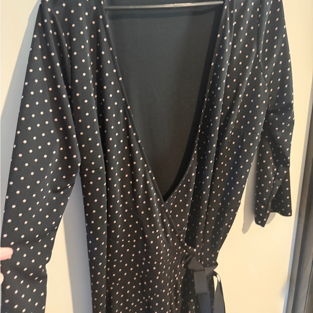 LOFT Black Long Sleeve Polka Dot Dress - Picture 4 of 5